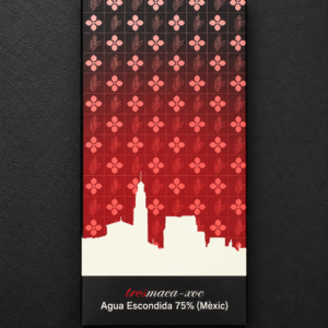 Rajola de xocolata Agua Escondida 75% de Mèxic, de 70 g, amb el nou packaging vermell de Tresmaca-xoc.